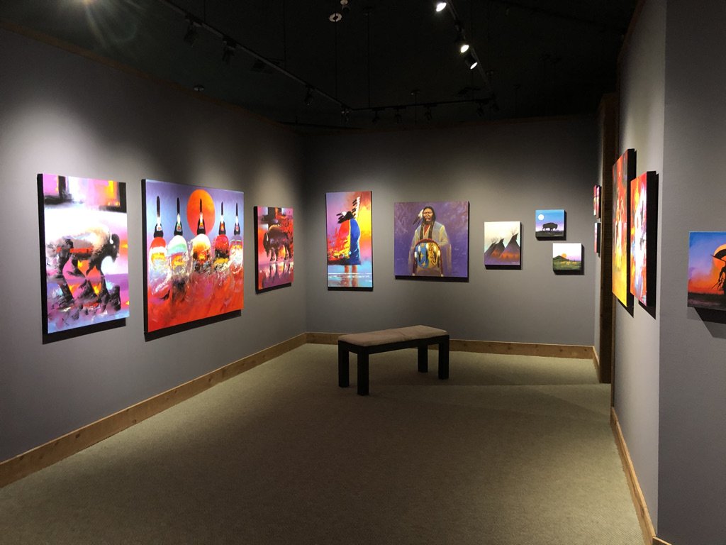 Nevaquaya exhibition in the Guest Artist Gallery with controlled lighting